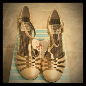 Gold T-Strap Heels New with Box